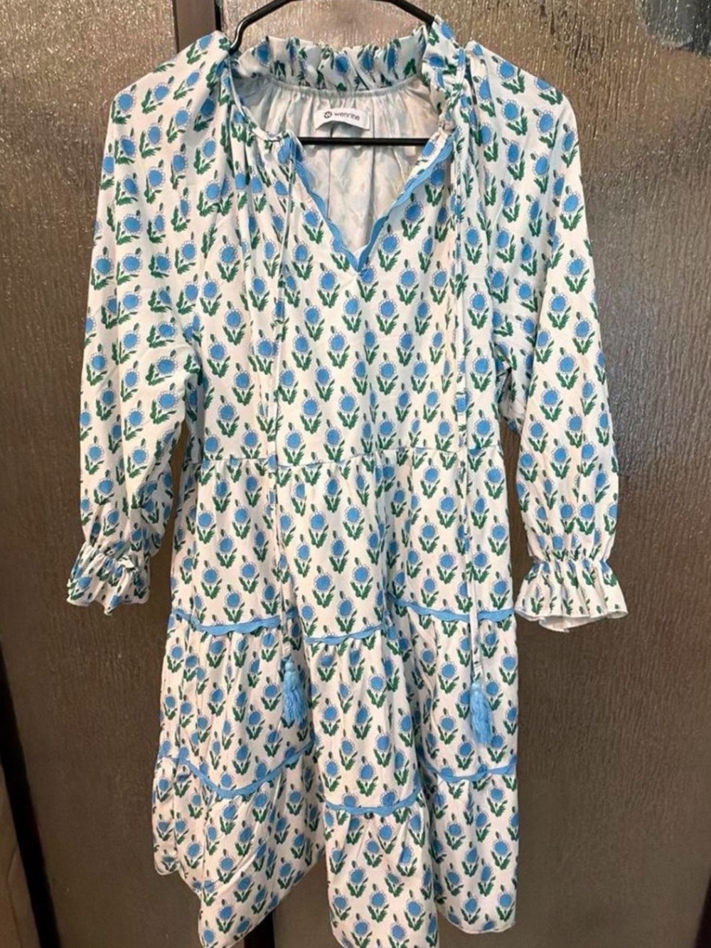 Lightweight White Midi Dress with Blue & Green Floral Print